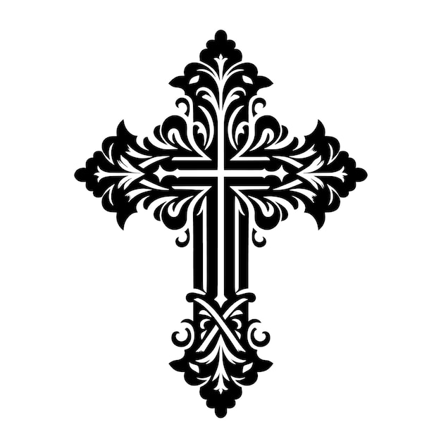 Silhouette en noir et blanc d'une illustration abstraite d'une croix