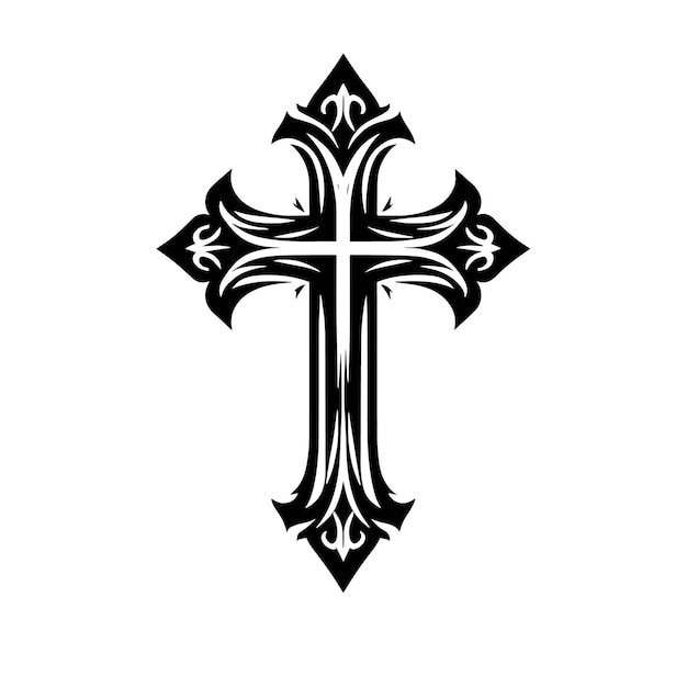 Silhouette en noir et blanc d'une illustration abstraite d'une croix