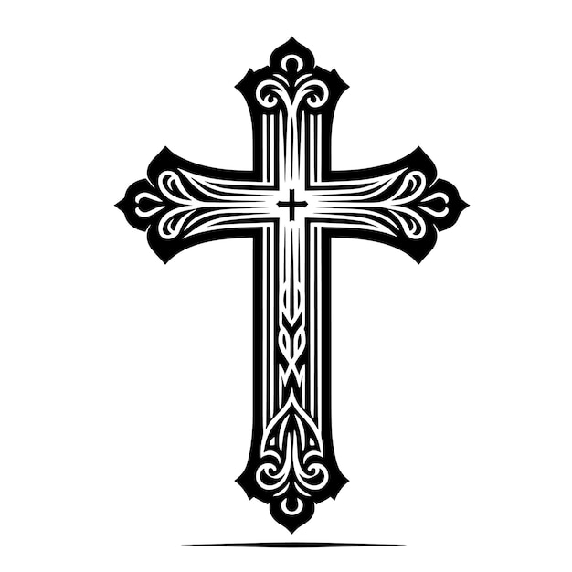 Silhouette en noir et blanc d'une illustration abstraite d'une croix
