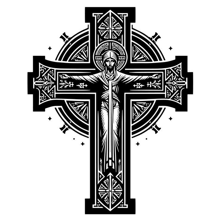 Silhouette en noir et blanc d'une illustration abstraite d'une croix