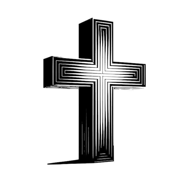 Silhouette en noir et blanc d'une illustration abstraite d'une croix