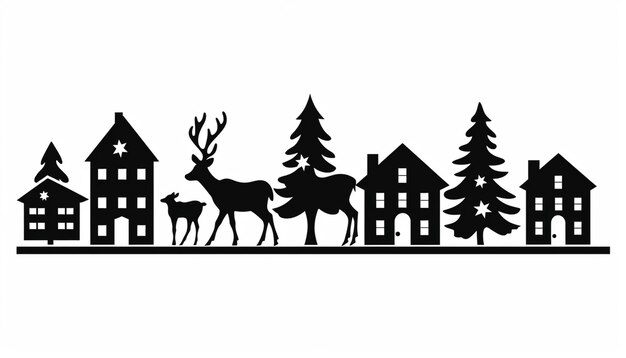 une silhouette noire et blanche d'un cerf et d'un cerf devant une ville ai générativ