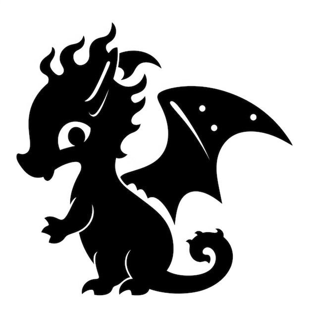 Photo une silhouette noire et blanche d'un dragon avec une queue ai générative