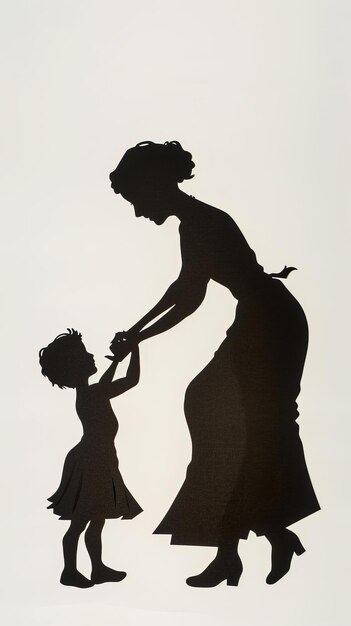 Photo silhouette noire d'une mère et d'un enfant avec des dessins ornementaux