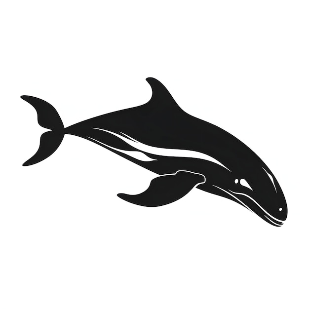 Photo silhouette noire d'un poisson dauphin baleine sur fond blanc