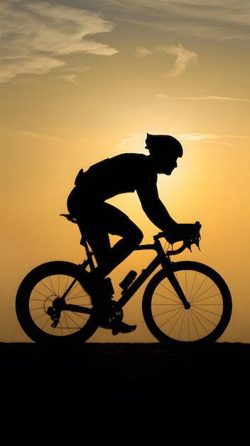 Photo silhouette de l'ombre du cycliste de course derrière le soleil homme à vélo papier peint mobile vertical