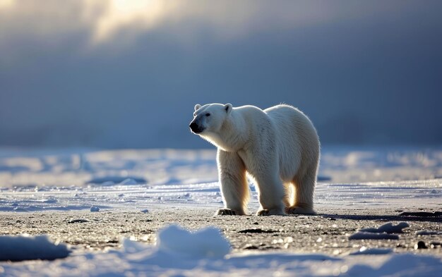 La silhouette de l'ours polaire sur le paysage arctique