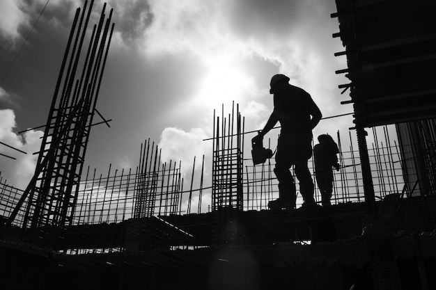 Silhouette d'un ouvrier de la construction en béton