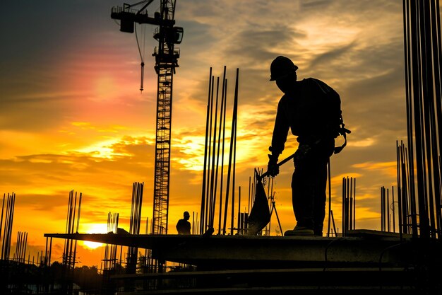 Silhouette d'un ouvrier de la construction en béton