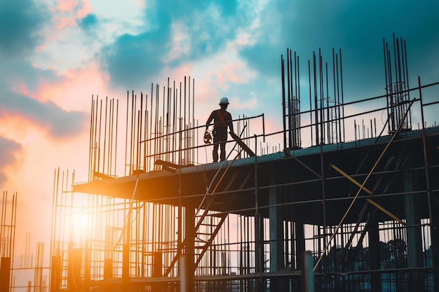 Silhouette d'un ouvrier de la construction en béton