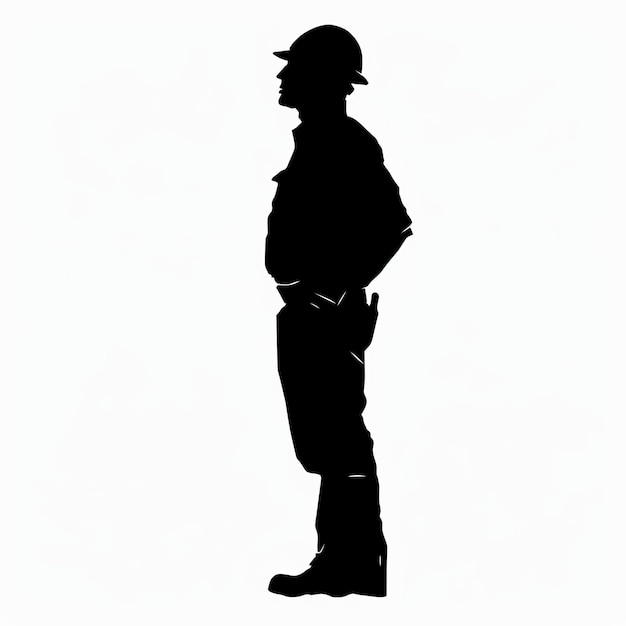 Photo silhouette d'un ouvrier de la construction sur une illustration vectorielle à fond blanc