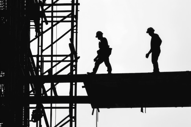 Photo silhouette des ouvriers sur le fond de la construction