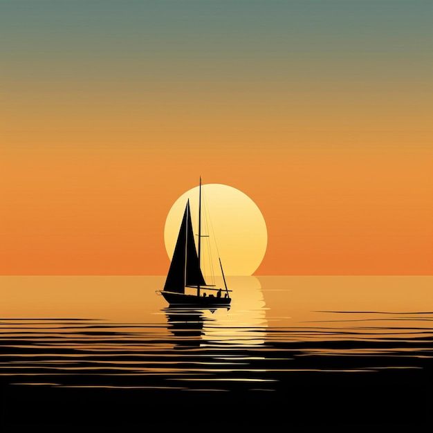 Photo silhouette paisible d'un voilier solitaire sur un océan calme