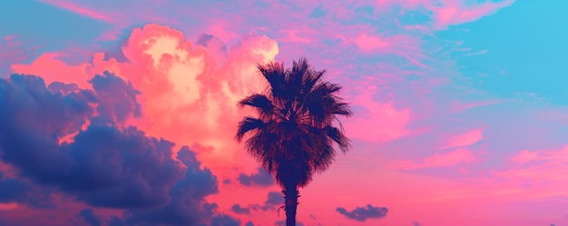 La silhouette d'un palmier sur un ciel de coucher de soleil vibrant