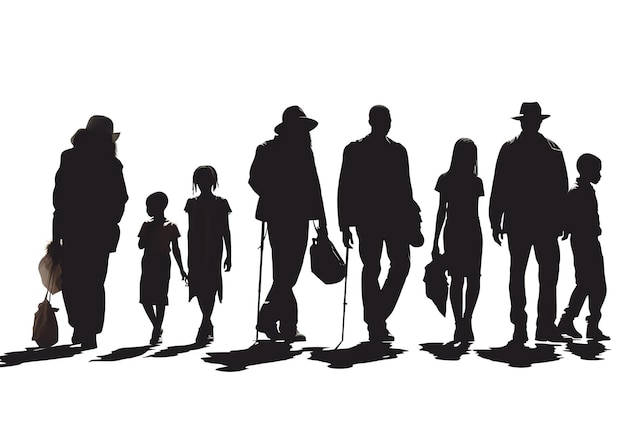 Photo silhouette de pauvres immigrants et de réfugiés isolés sur le fond