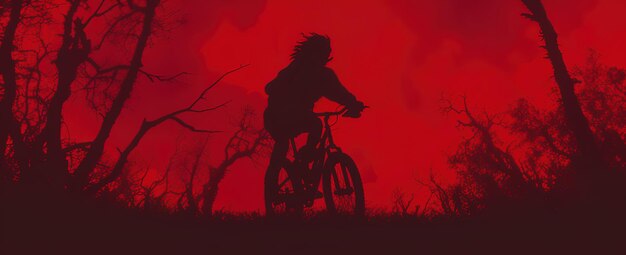 Photo une silhouette d'une personne qui fait du vélo dans le noir