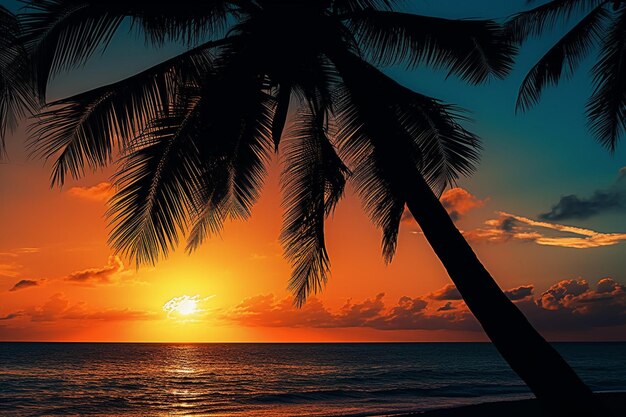 Photo silhouette de plage avec des palmiers