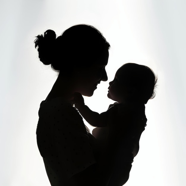 Photo a silhouette portrait of mother holding baby