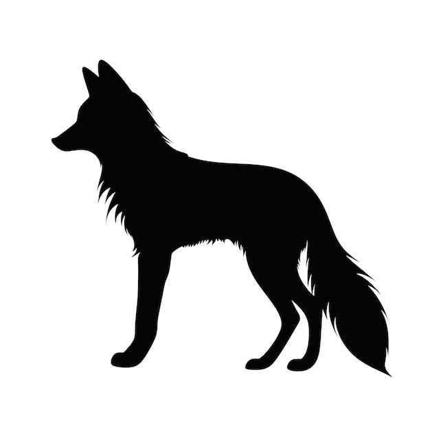 Silhouette de renard noir sur fond blanc Art caninecore à haute gamme de tons