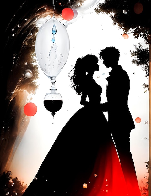 Photo silhouette romantique et élégante du marié et de la mariée pour l'invitation au mariage