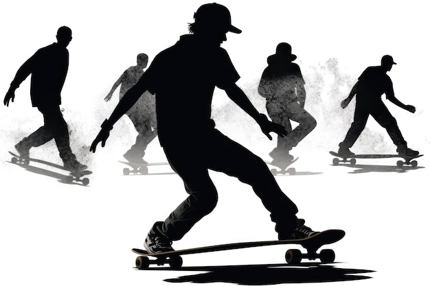 Silhouette de skateur sur fond blanc IA générative