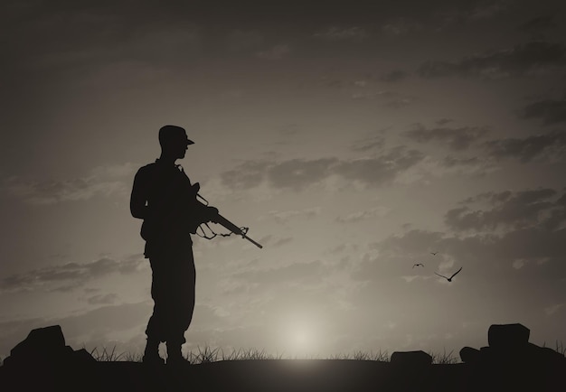 Silhouette de soldat avec une arme à feu