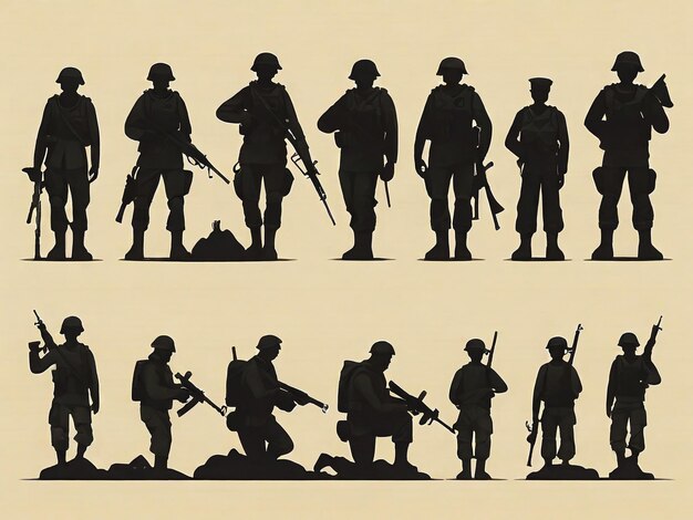 silhouette d'un soldat de salut en noir