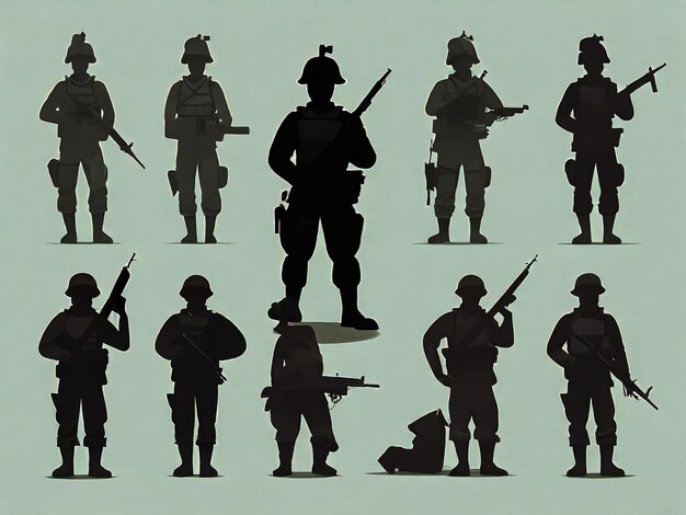 silhouette d'un soldat de salut en noir