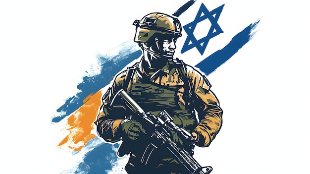 Silhouette de soldats et d'enfants Drapeau d'Israël Concept des forces armées d'Israël