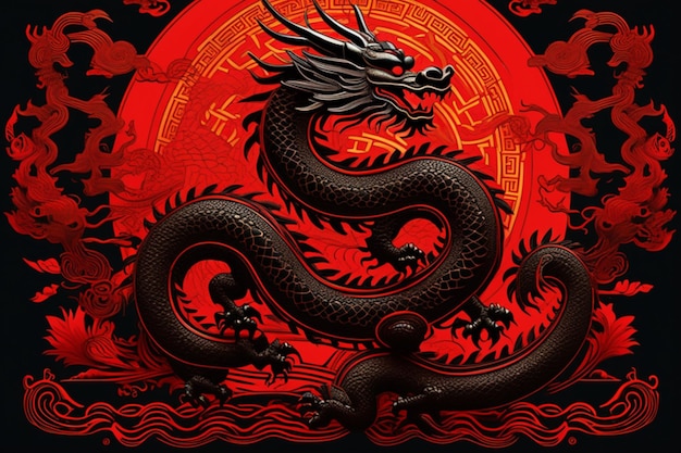 Silhouette de totem de roi dragon de style chinois ancien détaillée graphique de composition parfaite