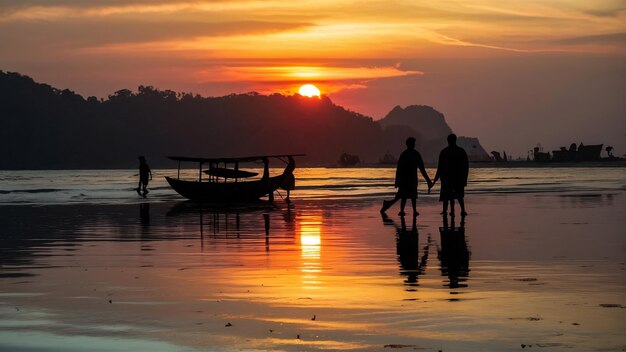 Photo silhouette d'un touriste qui profite de pang ung le matin mae hong son en thaïlande