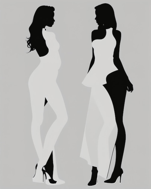 Photo silhouette de trois femmes en robes noires et blanches tournée en studio.