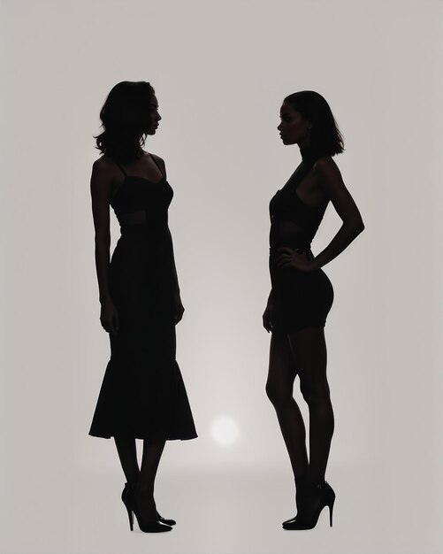 Photo silhouette de trois femmes en robes noires et blanches tournée en studio.