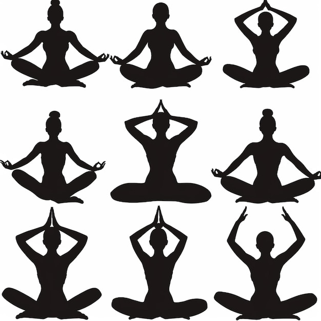 Silhouette vectorielle de personnes pratiquant le yoga