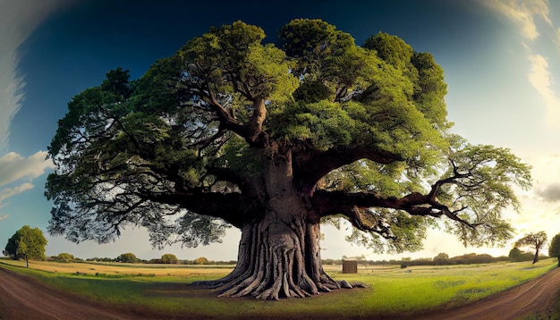 Photo silhouette d'un vieil arbre contre l'horizon lumineux généré par l'ia