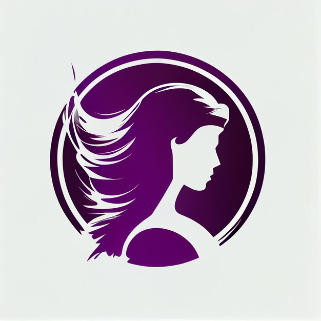 Une silhouette violette d'une femme aux cheveux longs et un cercle en bas.