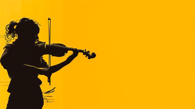 Silhouette d'une violoniste sur un fond jaune