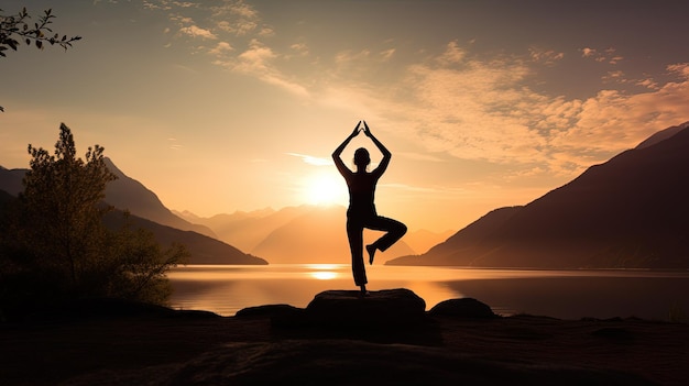 Silhouette de yoga en plein air dans un cadre naturel