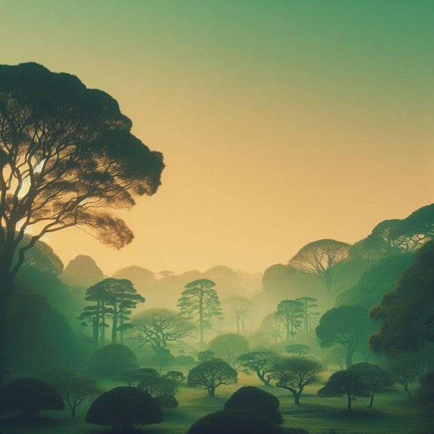 Photo silhouettes d'arbres sur vert clair