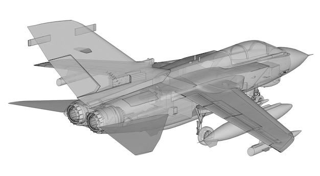 Silhouettes de chasseurs à réaction militaires. Image d'avion dans les lignes de dessin de contour. La structure interne de l'avion. rendu 3D.