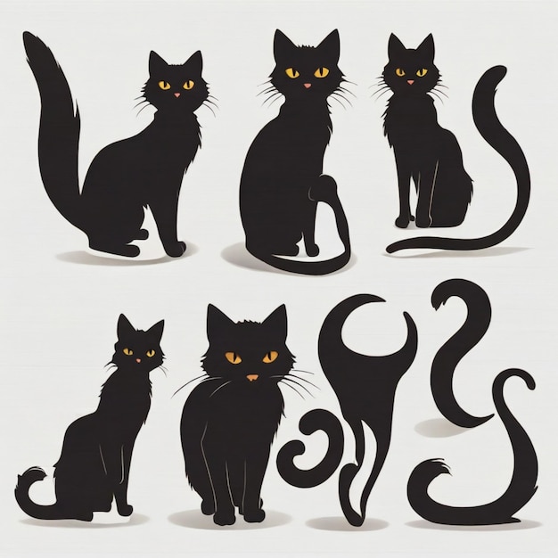 Des silhouettes de chats à l'arrière-plan vectoriel de dessins animés