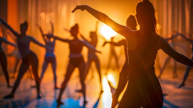 Des silhouettes de danseurs au coucher du soleil