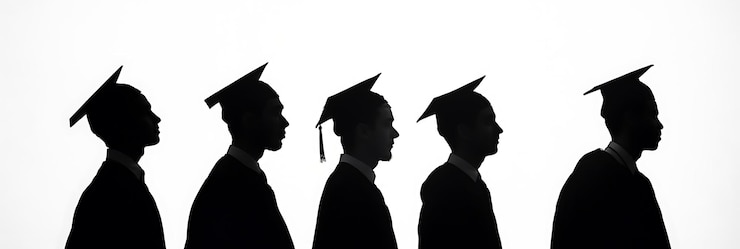 Photo les silhouettes des diplômés en tenue académique représentent symboliquement les réalisations et les efforts futurs.