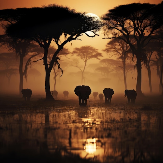 Photo les silhouettes du safari les ombres de la faune de la savane