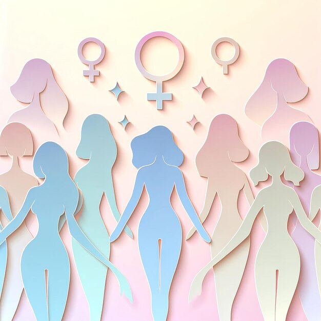 Photo silhouettes de femmes dans diverses nuances de pastels debout ensemble dans l'unité