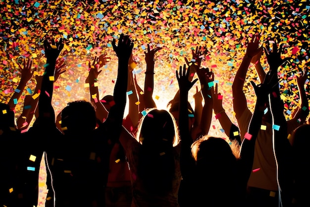 Silhouettes de foule de concerts devant des lumières de scène lumineuses réseau neuronal généré par IA