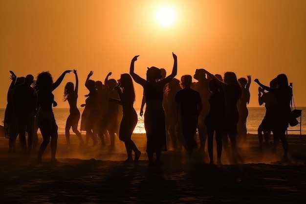 Silhouettes de gens qui dansent Summer Beach Party Concept