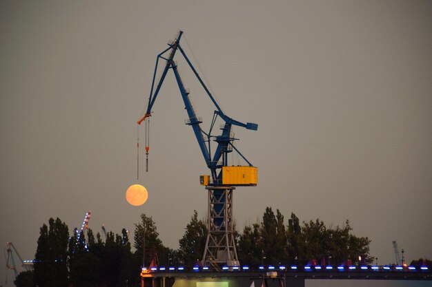 Photo silhouettes de grues contre le ciel la nuit