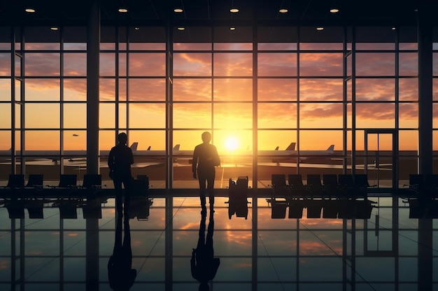 Silhouettes de halls d'aéroport Voyageurs en transit IA générative