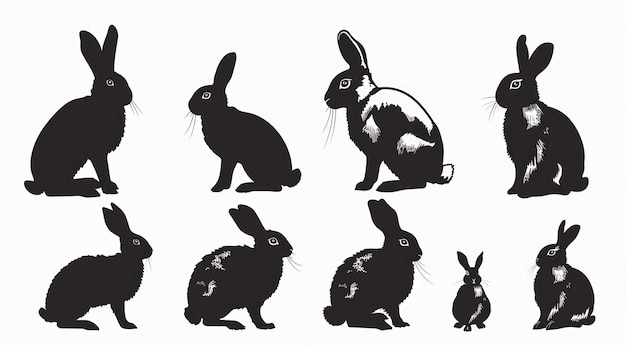 Silhouettes de lapins solitaires sur fond blanc pour la conception d'une IA générative